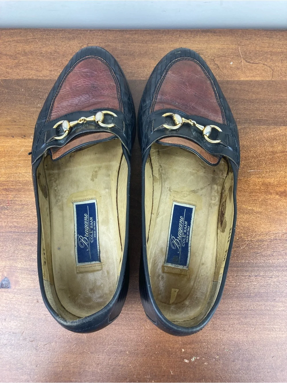 Bragano by Cole Haan Loafers Black Brown Leather Men's Size 9.5M Made Italy.